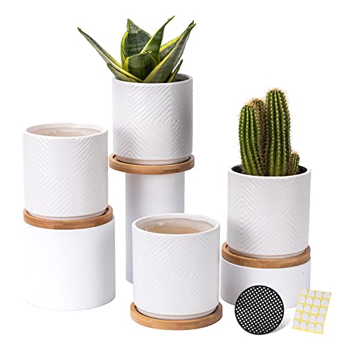 4 Inch White Ceramic Plant Pots with Saucers, Set of 4 V8876