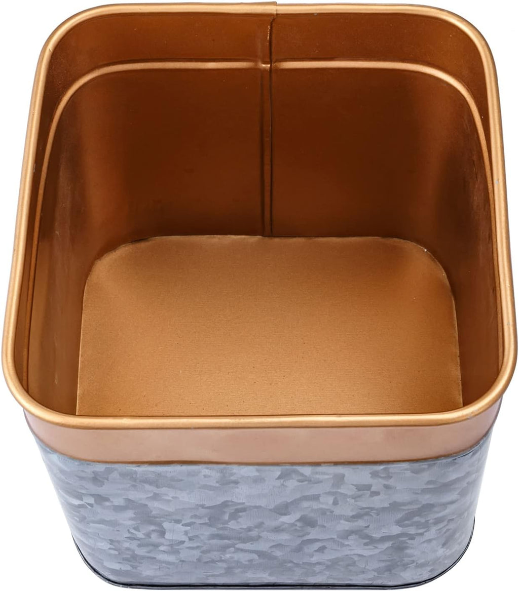7 Inch Galvanized Metal Square Planter Pot with Rim B34845