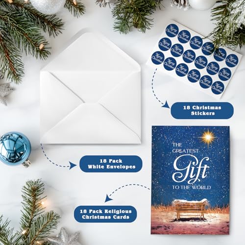 Boxed Christmas Cards with Envelopes & Stickers, Pack of 18 A161952