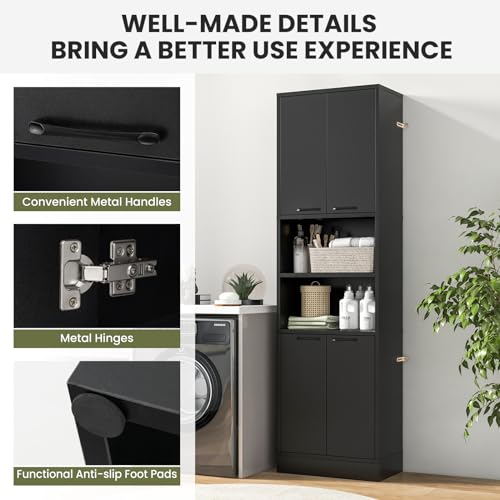 White 75" Tall Bathroom Storage Cabinet with 4 Doors & 2 Open Shelves L44597