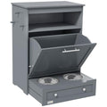 White Pet Feeder Station Storage Cabinet with Dog Raised Bowls M14826