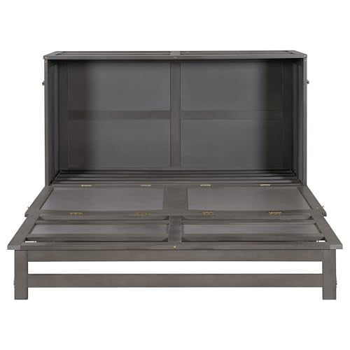 Gray Queen Size Murphy Bed with Storage Drawer X396
