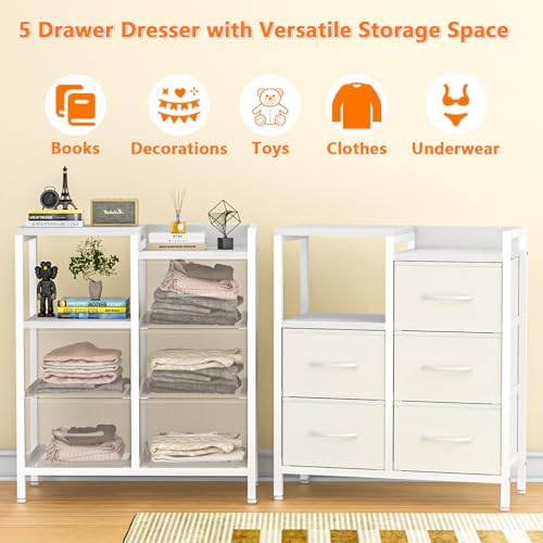 5 Drawer Black Fabric Dresser with Metal Frame I253295