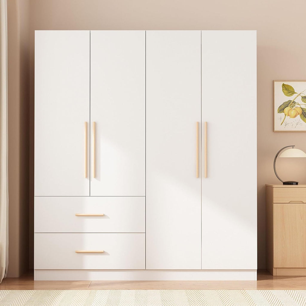 White 4-Door 2-Drawer Wood Wardrobe F87861