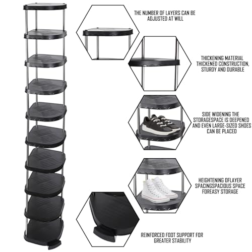 10 Tier Black Tall Narrow Shoe Rack Cabinet U42995