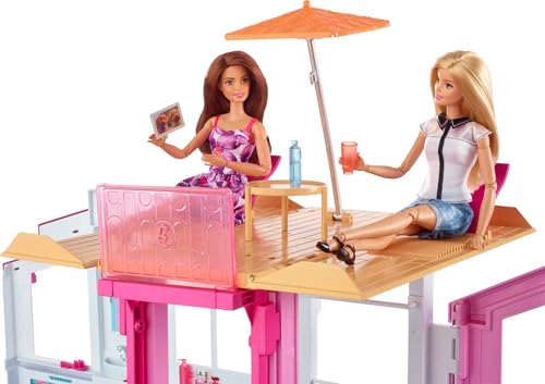 3-Story Townhouse Doll House Playset with 4 Rooms & Rooftop Lounge L909500