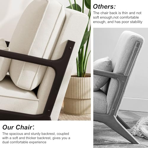 Light Grey Linen Upholstered Arm Chair with Cushion Solid Wood D675