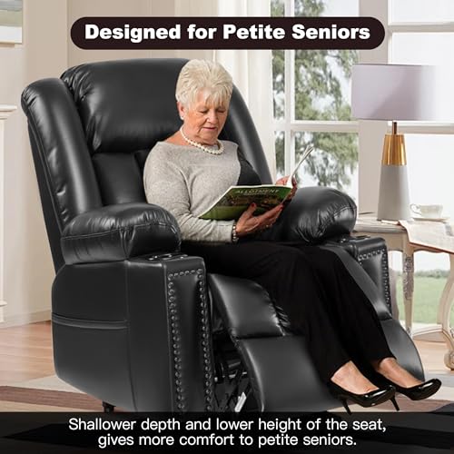 Black Leather Power Lift Recliner with Heat and Massage K149