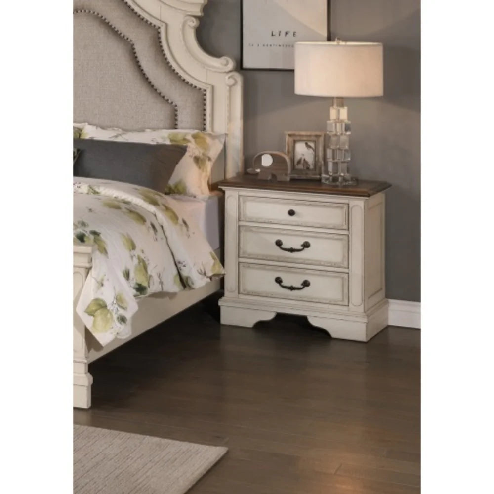 White 3 Drawers Wooden Nightstand Z7292