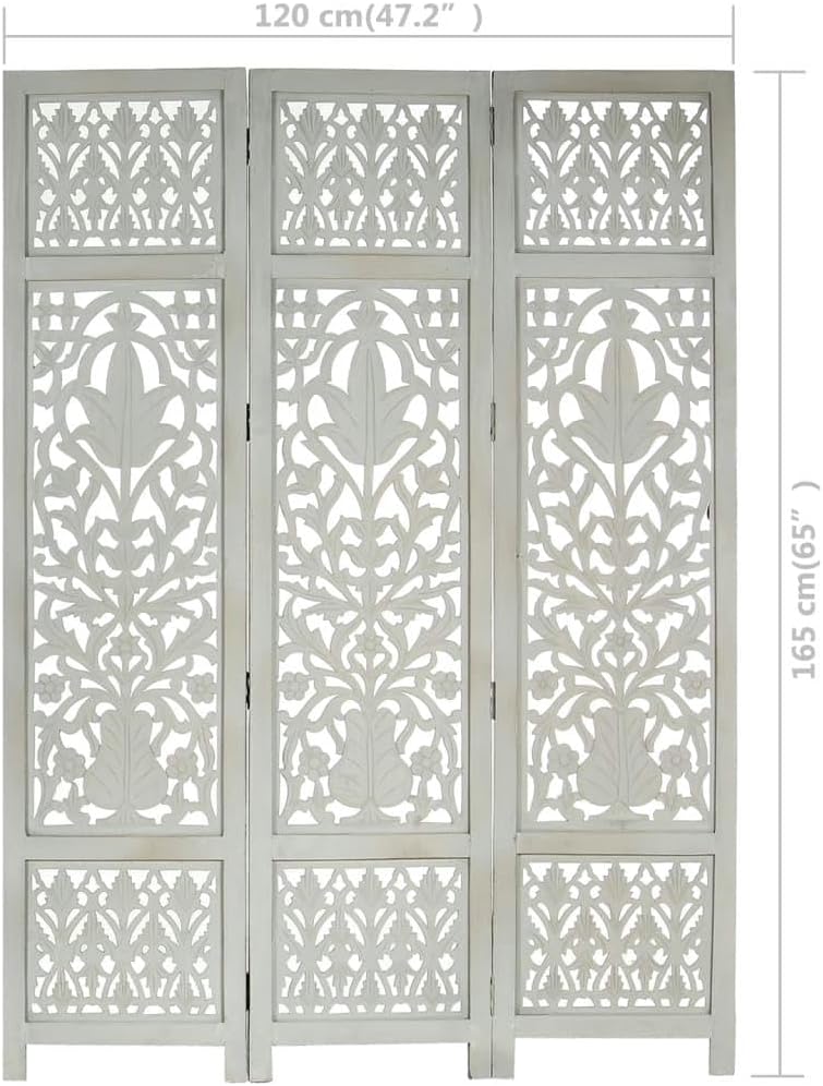 Gray 3-Panel Solid Wood Room Divider G72712