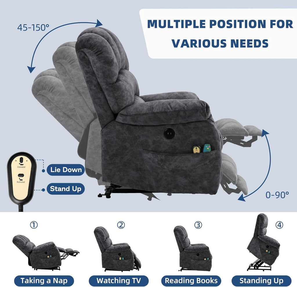 Large Electric Power Lift Recliner Chair with Extended Footrest, Gray O220787