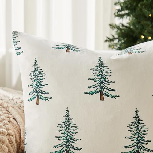 Cotton Christmas Pillow Covers Set of 2, 18x18 Inch Green O9898
