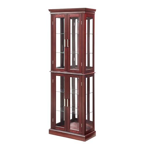 Lighted Glass Display Cabinet with Adjustable Shelves and Mirrored Back H6879