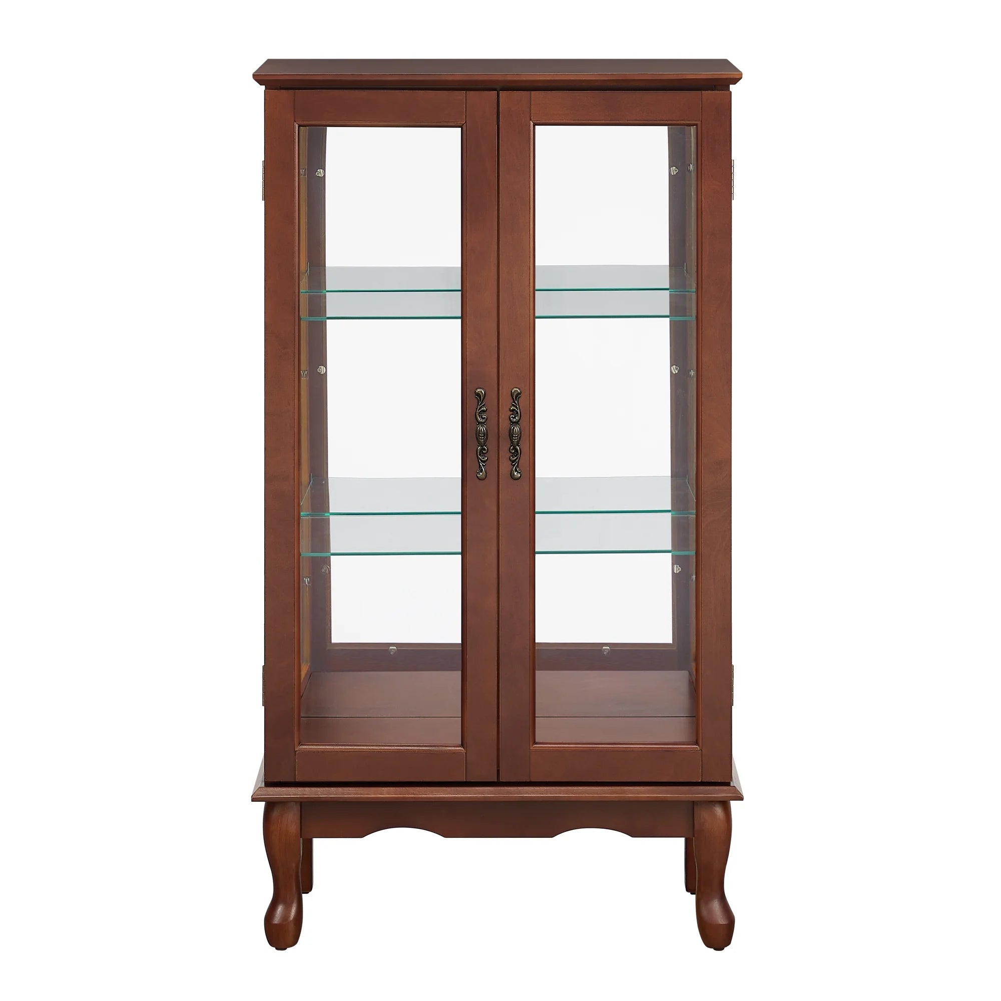 Walnut 3 Shelf Tempered Glass Curio Cabinet M660