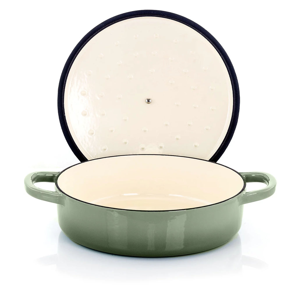 5 Quart Enameled Cast Iron Braiser Pan with Lid in Pistachio Green I294