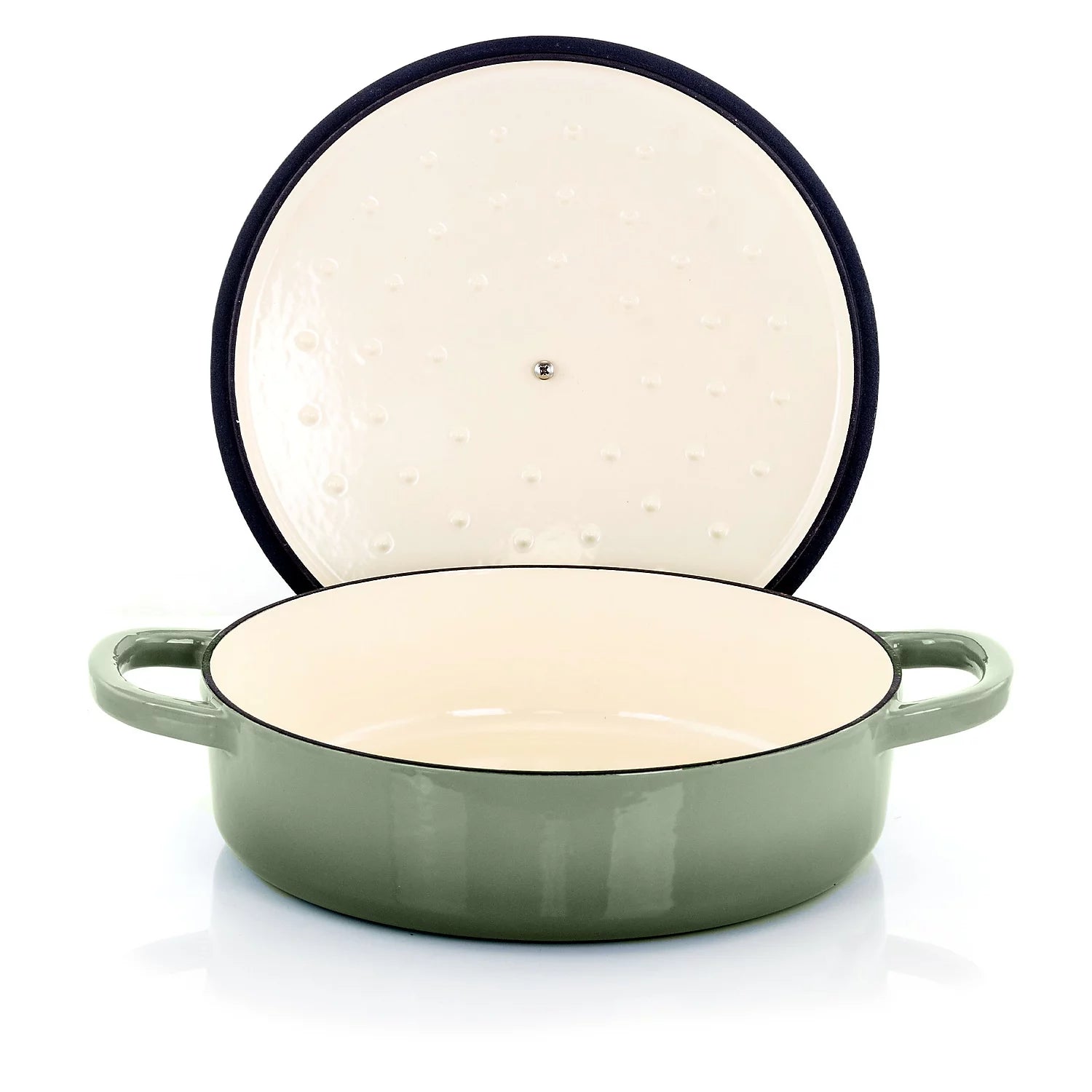 5 Quart Enameled Cast Iron Braiser Pan with Lid in Pistachio Green I294
