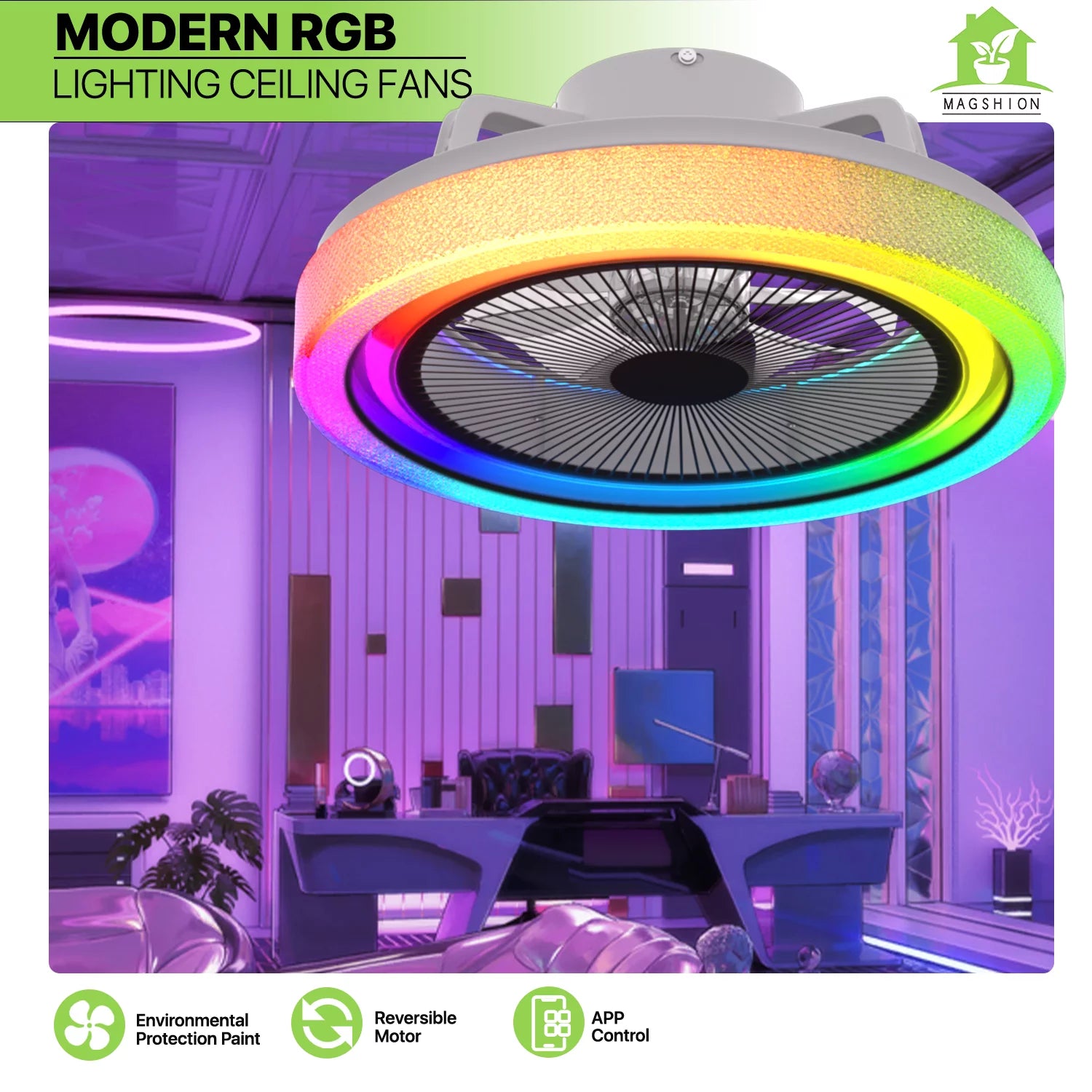 20" Low Profile Ceiling Fan With Lights and Remote, Black T124243