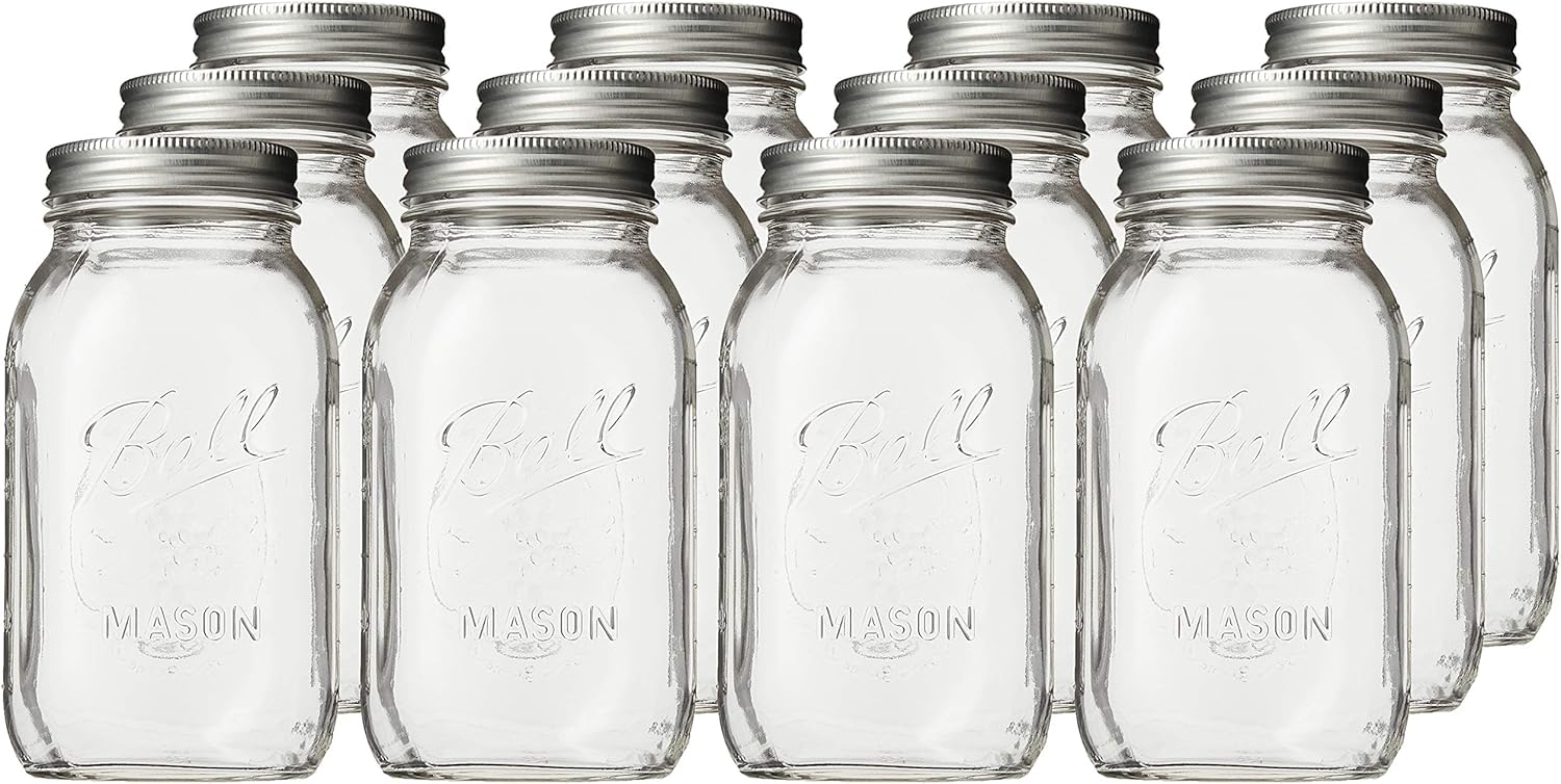 Regular Mouth Quart Jars with Lids and Bands, Set of 12 W9059