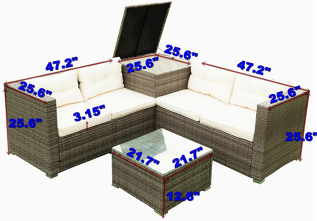 Grey Wicker Rattan Patio Sectional Sofa Set with Storage Box Y181
