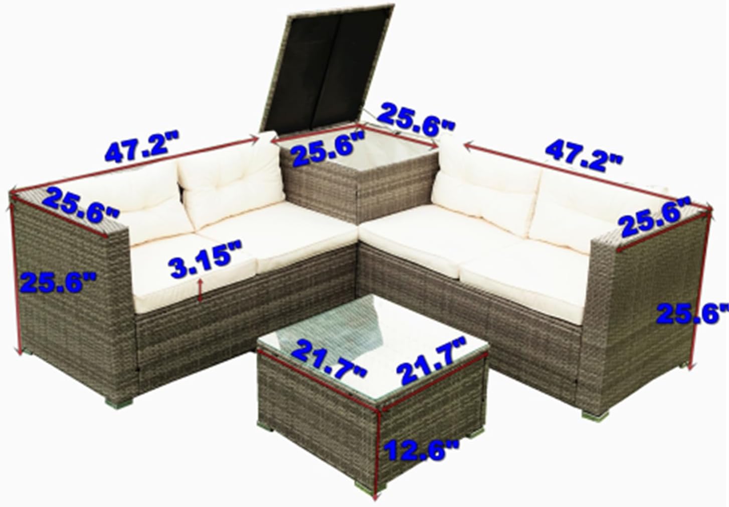 Grey Wicker Rattan Patio Sectional Sofa Set with Storage Box Y181