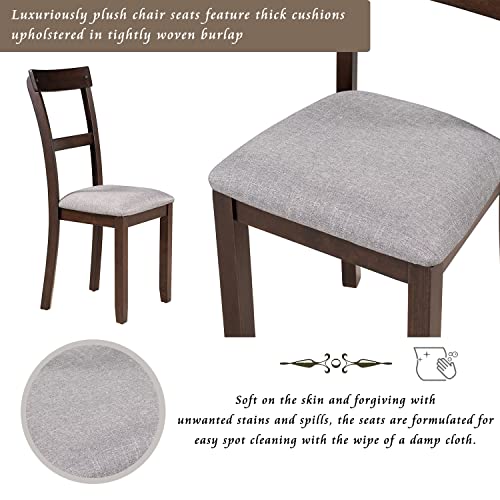 6 Piece Wood Dining Table Set with 4 Upholstered Chairs and Bench, Espresso W3626