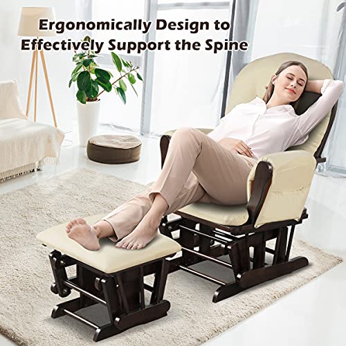 Beige Wood Glider and Ottoman Set F8961