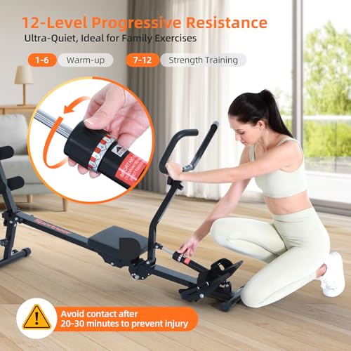 Foldable Hydraulic Rowing Machine with 12-Level Resistance and Backrest A4224