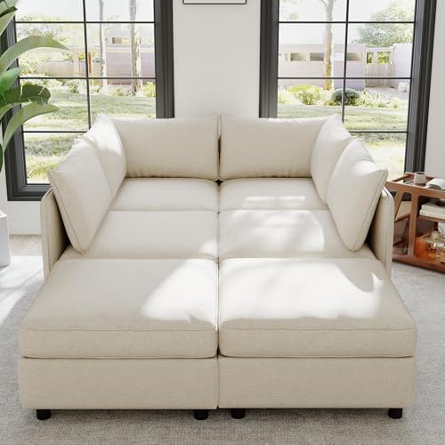 Oversized Modular Storage Sectional Sofa with Movable Ottomans and Seat, U-Shaped Chenille Upholstered Sofa Couch Z92590