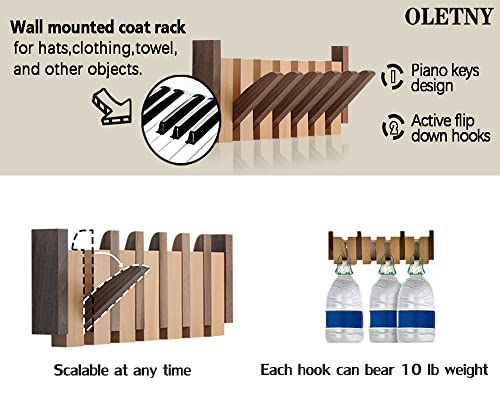 Wood Coat Rack Wall Mount with 6 Flip-Down Magnetic Hooks T319089