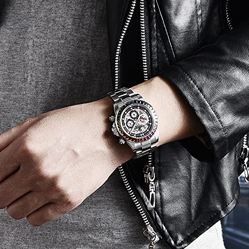 Skeleton Automatic Watch, Diamond Bezel Stainless Steel 100M Waterproof Self Winding Wrist Watch G7528