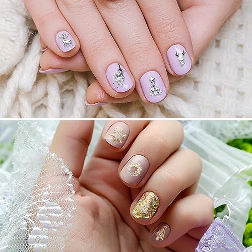 24 Pcs Christmas Nail Charms Rhinestones Snowflake Deer Wreaths Tree Bell Nail Gems 3D Gold Silver Art Jewels Metal Diamonds X573104