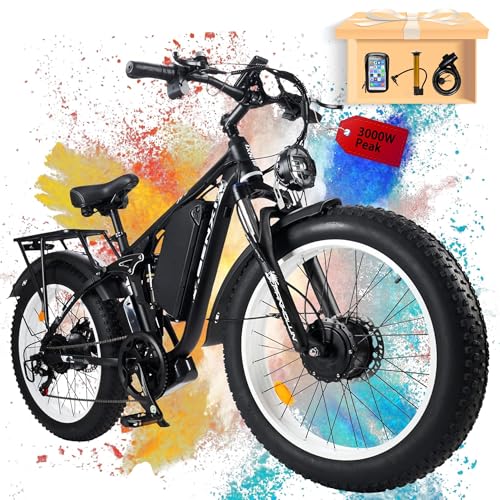 Dual-Motor Electric-Bike, 52V 30AH, 26 Inch Fat Tire Full Suspension Ebike U80199