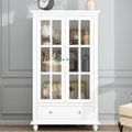 White Tall Bookshelf with Glass Doors, 4-Tier Shelf & 2 Drawers B63073