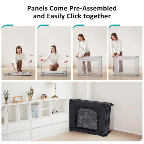 Black Adjustable Large Baby Playpen with Breathable Mesh O58538