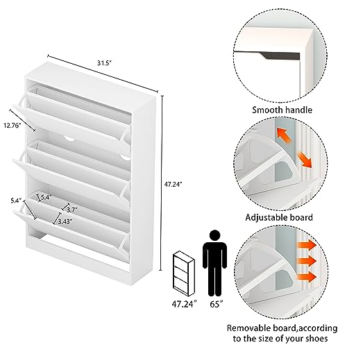 White 3 Flip Drawers Freestanding Shoe Storage Cabinet Z929474