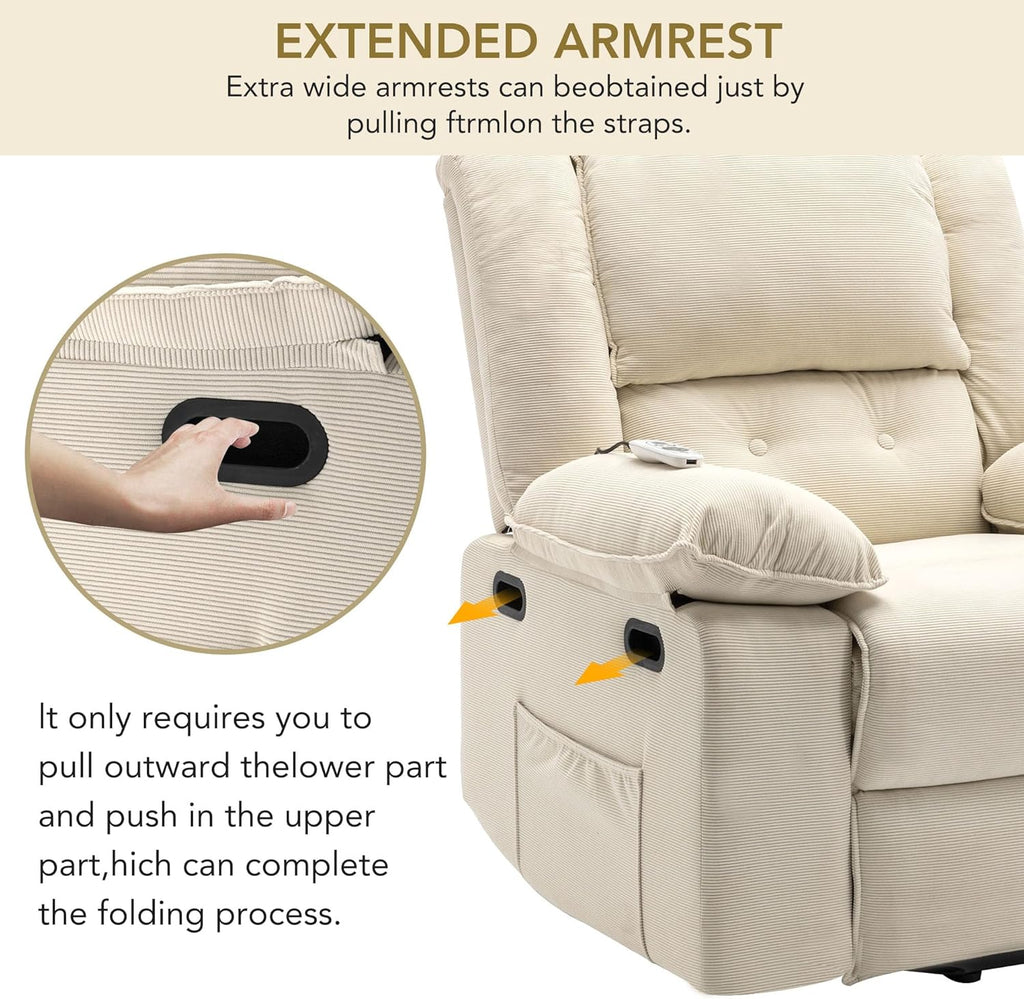 Beige Power Lift Massage Recliner Chair R3311