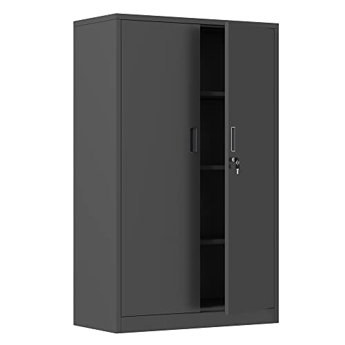 Black Metal Storage Cabinet with Locking Doors and 2 Adjustable Shelves T327