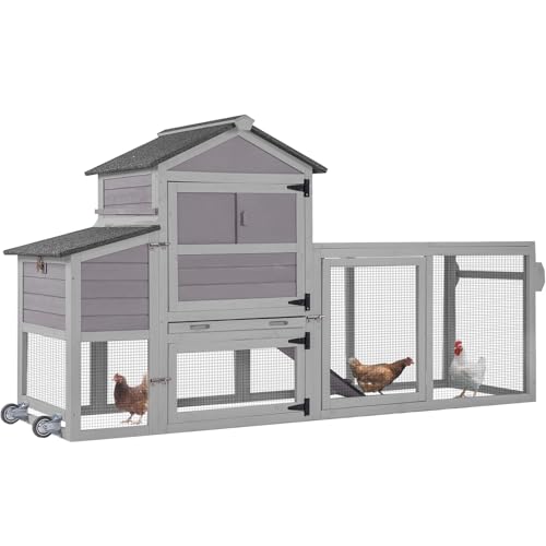 Grey Chicken Coop with Wheels and UV-Resistant Roof L45193