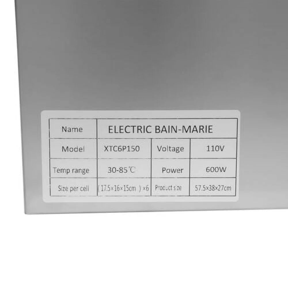 600W 110V 6 Pots Pans Commercial Stainless Steel Food Warmer J656096
