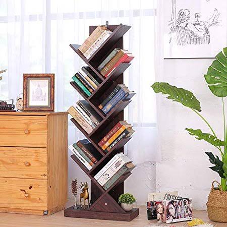 9-Shelf Tree Bookcase Wood Bookshelves H9886