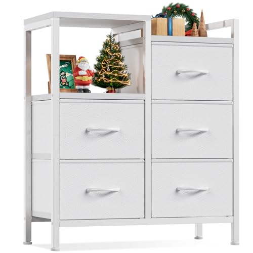 5 Drawer Black Fabric Dresser with Metal Frame I253295
