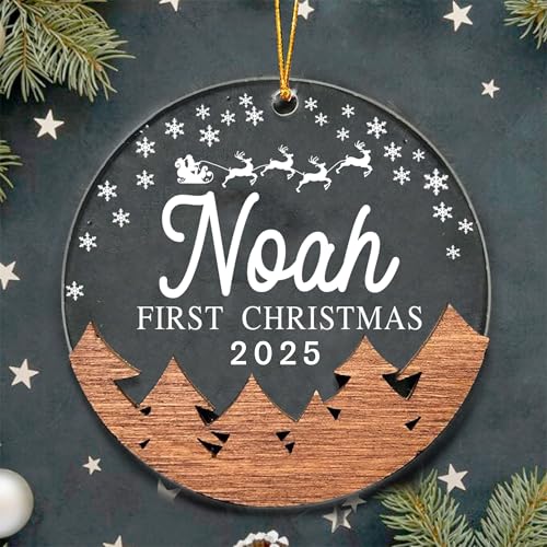 Engraved Wooden and Acrylic Baby's 1st Christmas Ornament 2025 A4326
