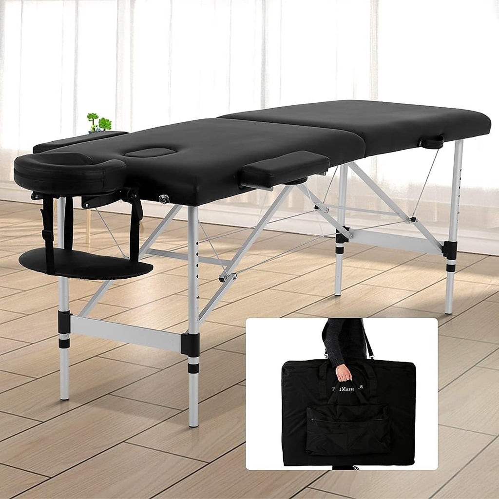 Black 73 Inch Portable Aluminium Massage Table with Armrest P105713