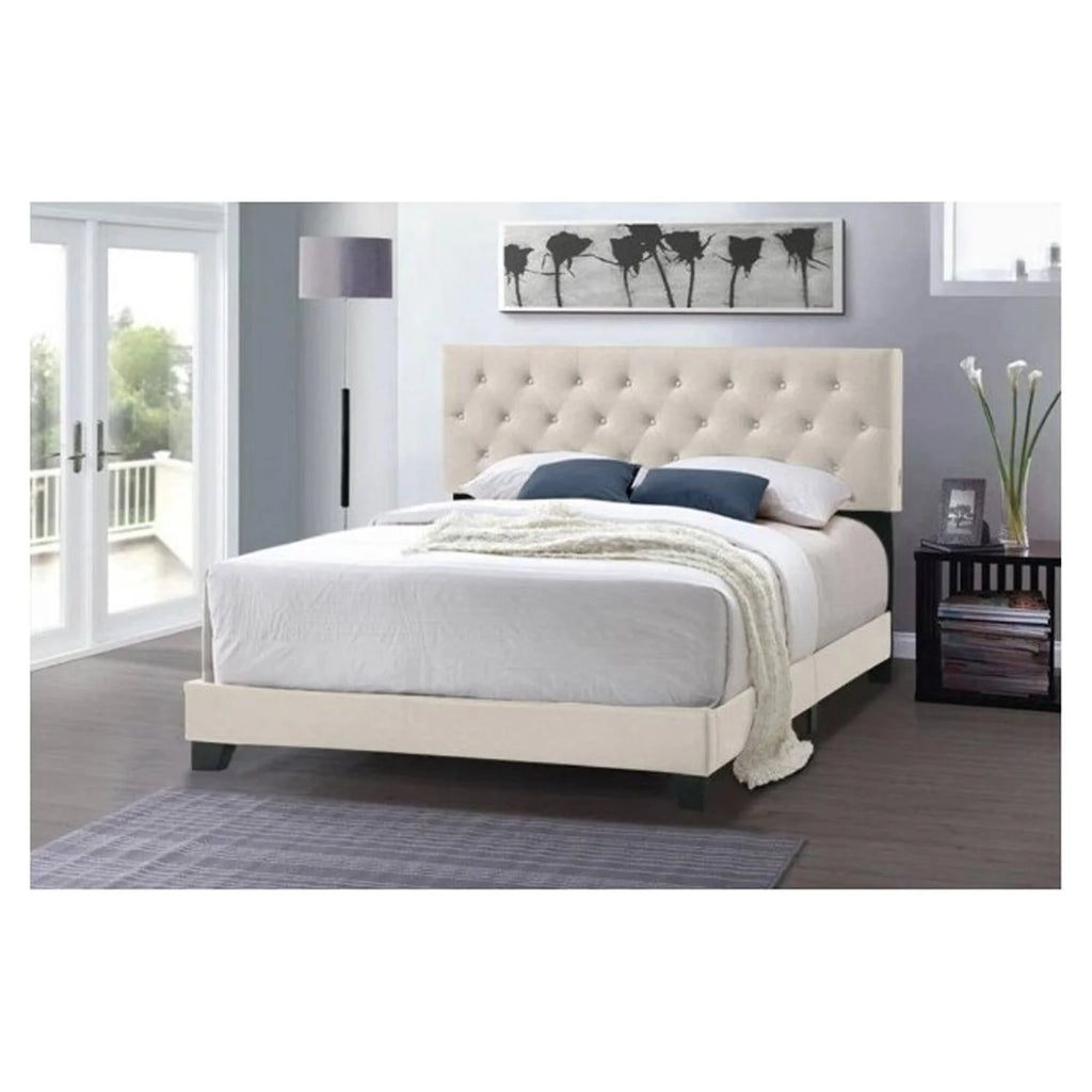 Beige Twin Size Linen Bed with USB Power Connection F87852