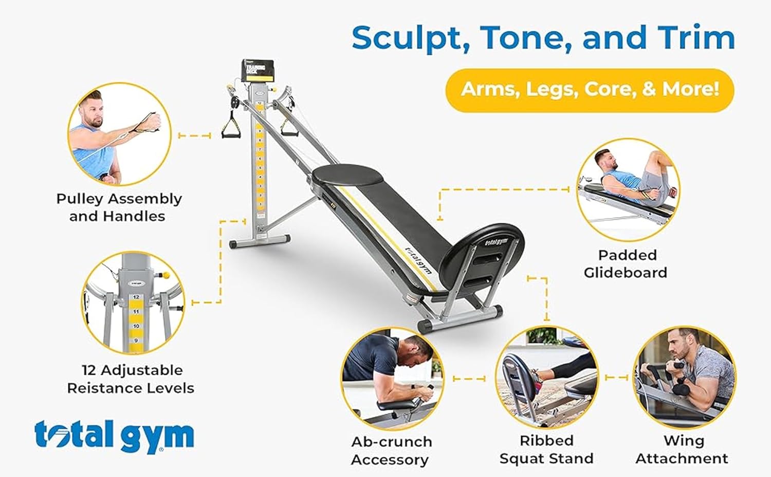 12 Resistance Levels Folding Home Gym Machine with AbCrunch Accessory and Squat Stand E6159