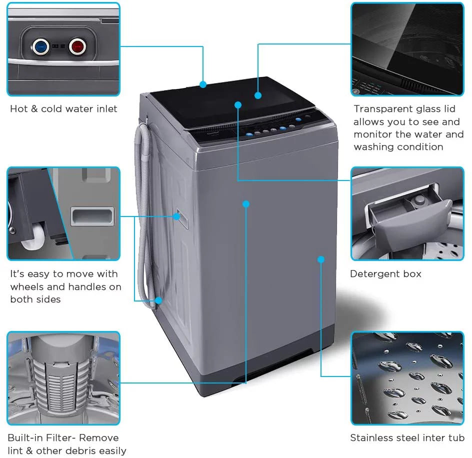 1.6 Cu.ft Portable Washing Machine, 11lbs Capacity Fully Automatic Compact Washer with Wheels, Magnetic Gray M1716