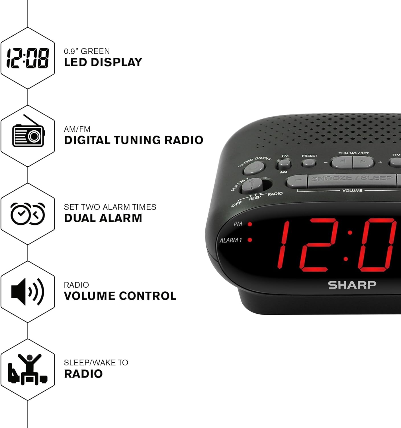 Black Dual Alarm Clock Radio O3572