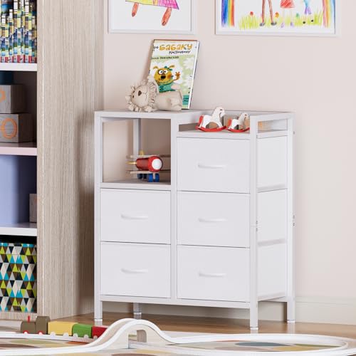 5 Drawer Black Fabric Dresser with Metal Frame I253295