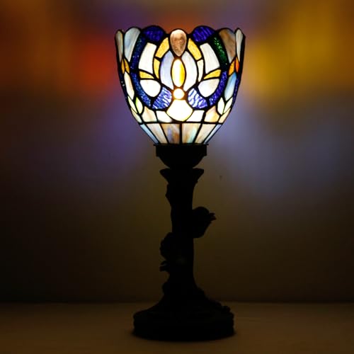Mini Stained Glass Table Lamp Red Rose Bronze Resin Base X6870