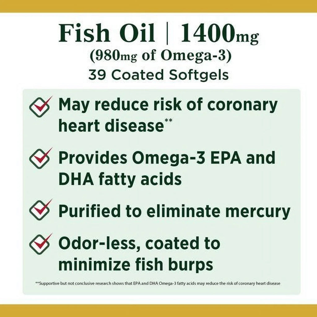 Fish Oil with Omega-3 Coated Softgels; 1400 mg; 39 Count R1054